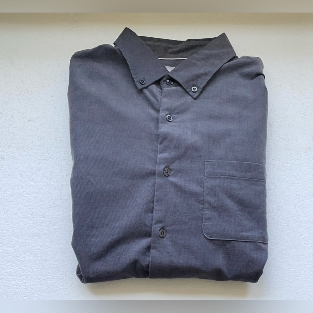 HICKEY FREEMAN LONG SLEEVE FINE WHALE CORDUROY BUTTONDOWN SHIRT LARGE GRAY